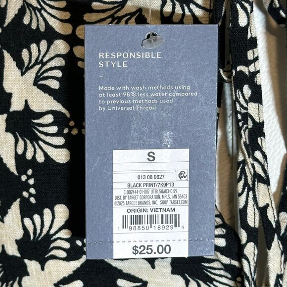 NWT Universal Thread Black/Cream Floral Smocked Waist Sundress Womens Size Small - Picture 9 of 12